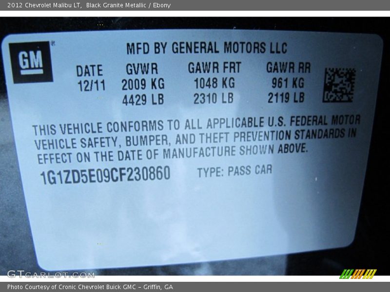 Black Granite Metallic / Ebony 2012 Chevrolet Malibu LT