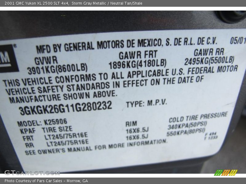 Storm Gray Metallic / Neutral Tan/Shale 2001 GMC Yukon XL 2500 SLT 4x4