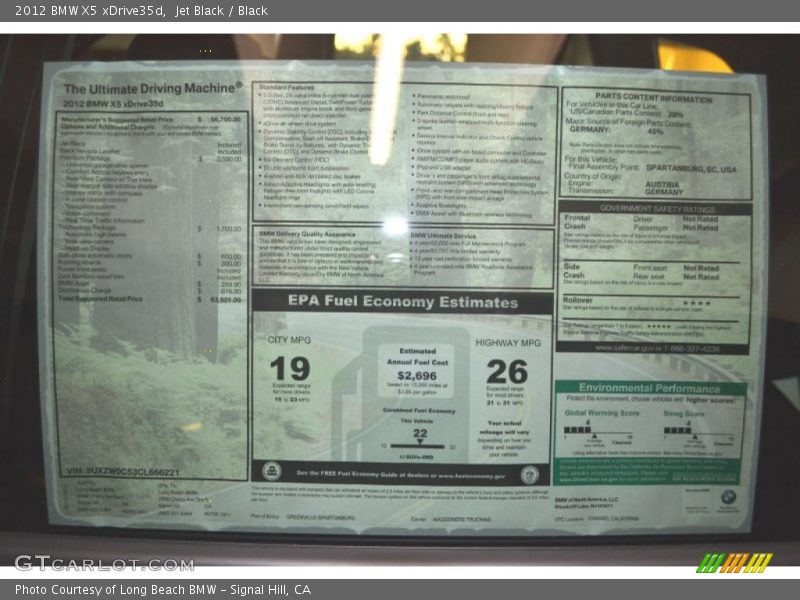  2012 X5 xDrive35d Window Sticker