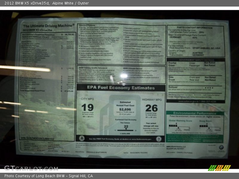  2012 X5 xDrive35d Window Sticker