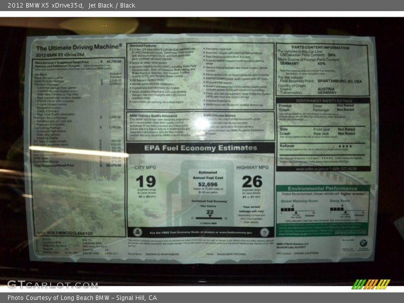  2012 X5 xDrive35d Window Sticker