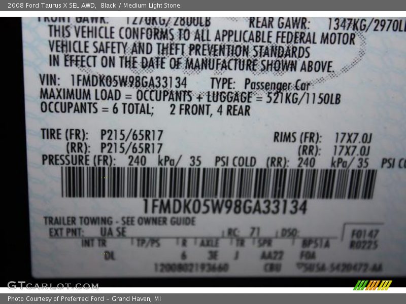 Black / Medium Light Stone 2008 Ford Taurus X SEL AWD