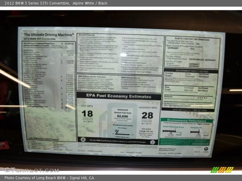 Alpine White / Black 2012 BMW 3 Series 335i Convertible