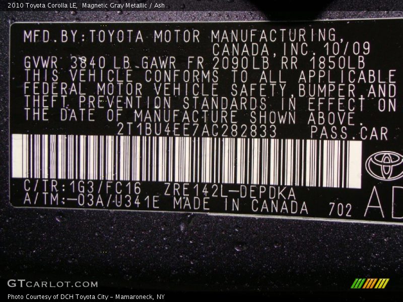 Magnetic Gray Metallic / Ash 2010 Toyota Corolla LE