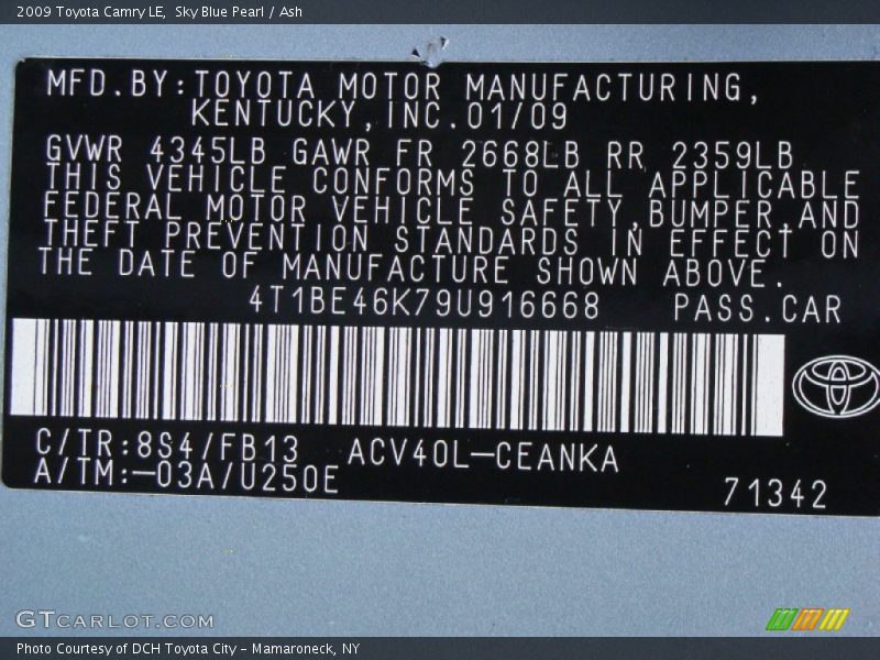 Sky Blue Pearl / Ash 2009 Toyota Camry LE
