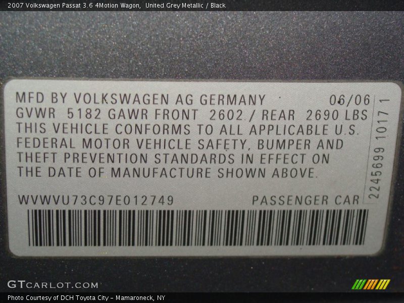 United Grey Metallic / Black 2007 Volkswagen Passat 3.6 4Motion Wagon