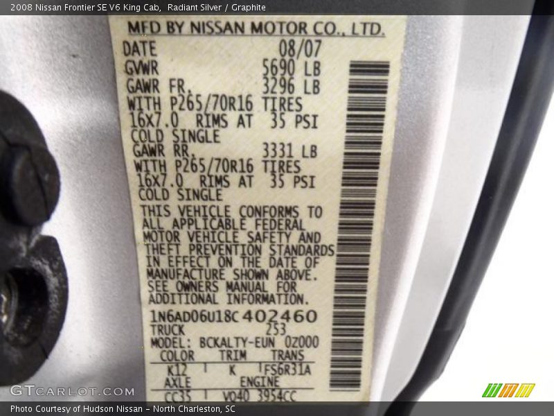 Radiant Silver / Graphite 2008 Nissan Frontier SE V6 King Cab