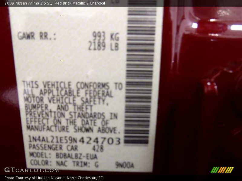 Red Brick Metallic / Charcoal 2009 Nissan Altima 2.5 SL