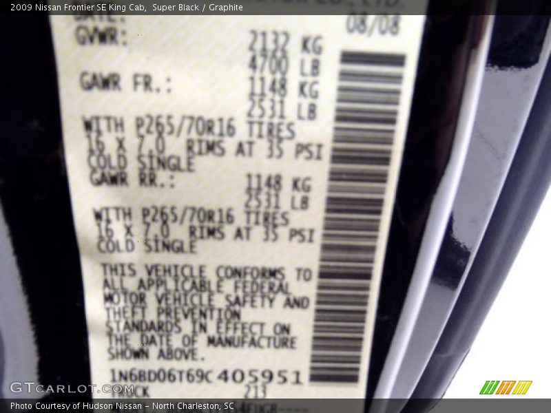 Super Black / Graphite 2009 Nissan Frontier SE King Cab