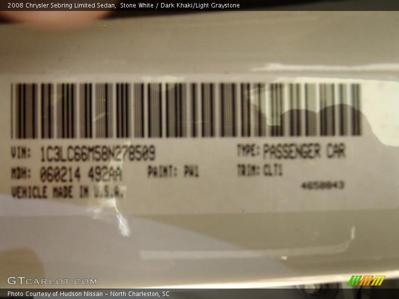 Stone White / Dark Khaki/Light Graystone 2008 Chrysler Sebring Limited Sedan
