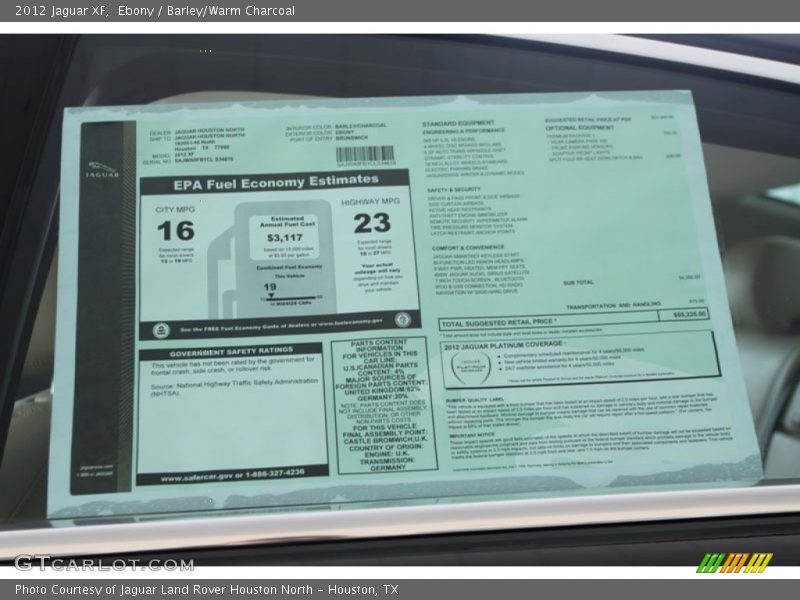  2012 XF  Window Sticker