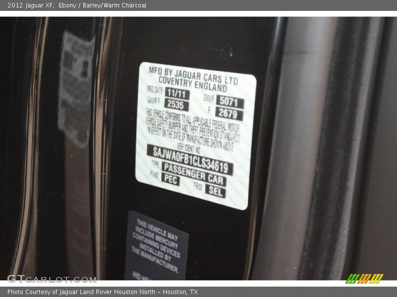 2012 XF  Ebony Color Code PEC