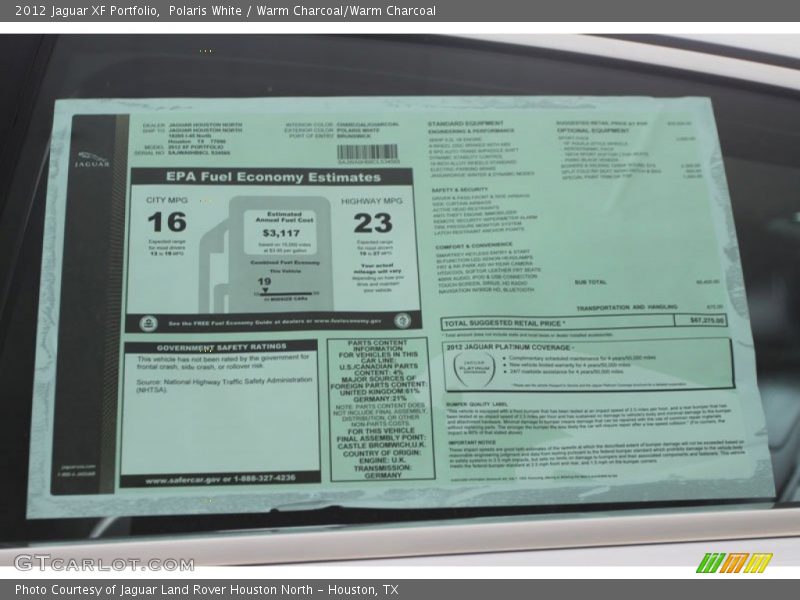  2012 XF Portfolio Window Sticker