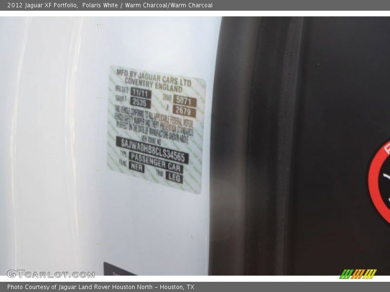2012 XF Portfolio Polaris White Color Code NER