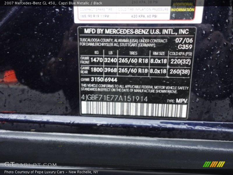 Capri Blue Metallic / Black 2007 Mercedes-Benz GL 450