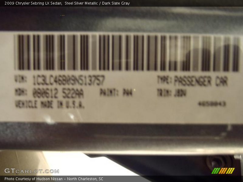 Steel Silver Metallic / Dark Slate Gray 2009 Chrysler Sebring LX Sedan