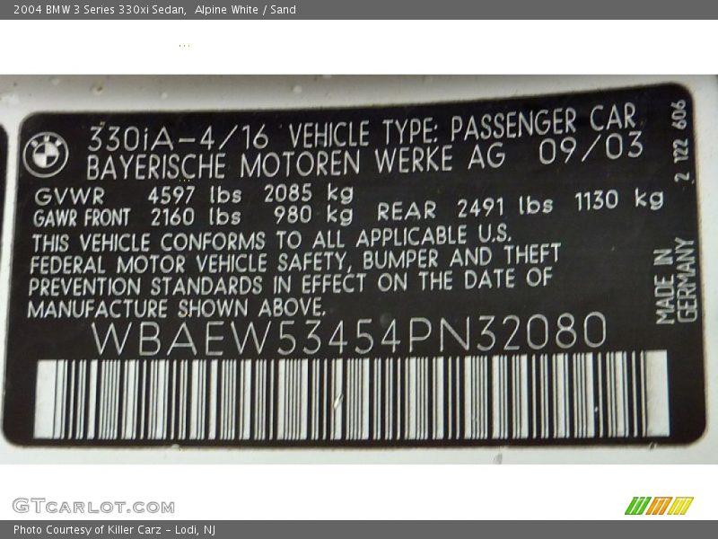 Alpine White / Sand 2004 BMW 3 Series 330xi Sedan