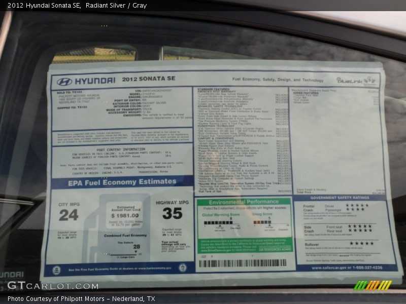 Radiant Silver / Gray 2012 Hyundai Sonata SE