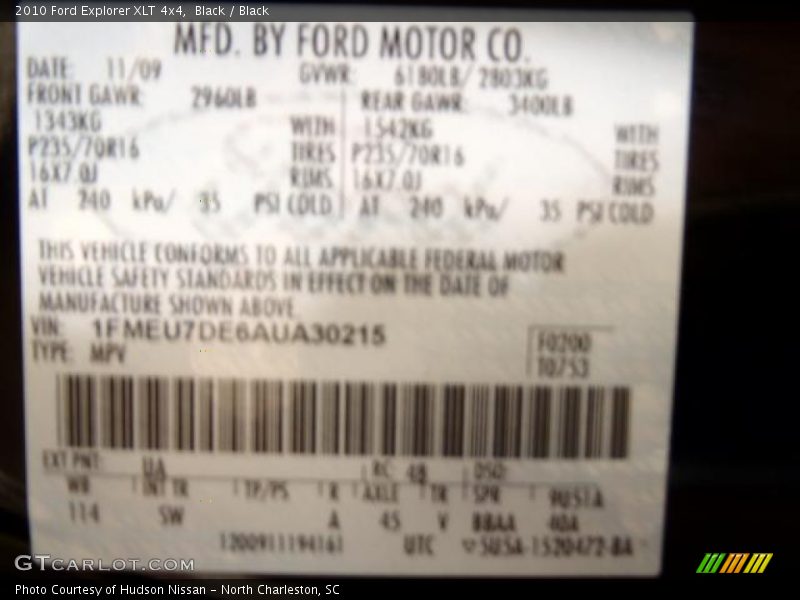 Black / Black 2010 Ford Explorer XLT 4x4