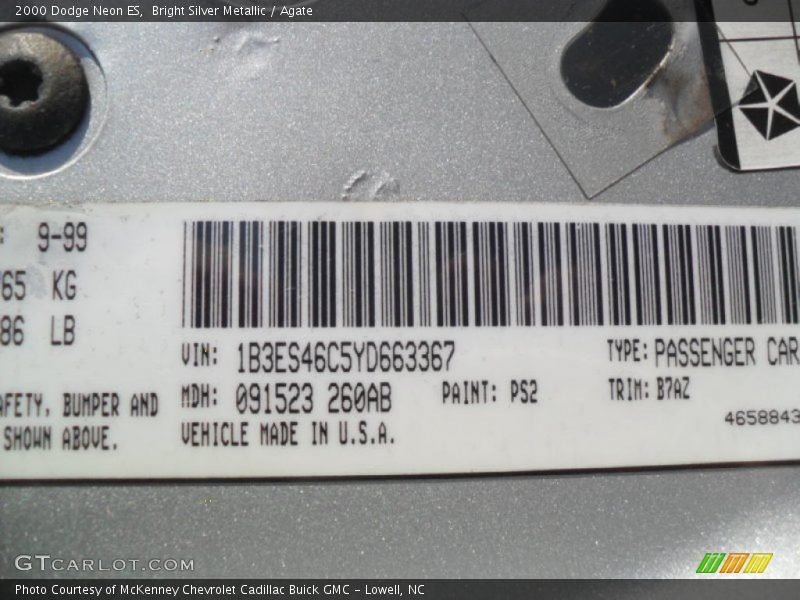 Bright Silver Metallic / Agate 2000 Dodge Neon ES