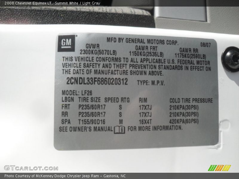 Summit White / Light Gray 2008 Chevrolet Equinox LT
