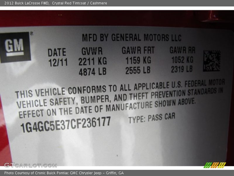 Crystal Red Tintcoat / Cashmere 2012 Buick LaCrosse FWD