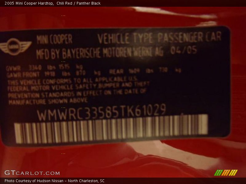 Chili Red / Panther Black 2005 Mini Cooper Hardtop
