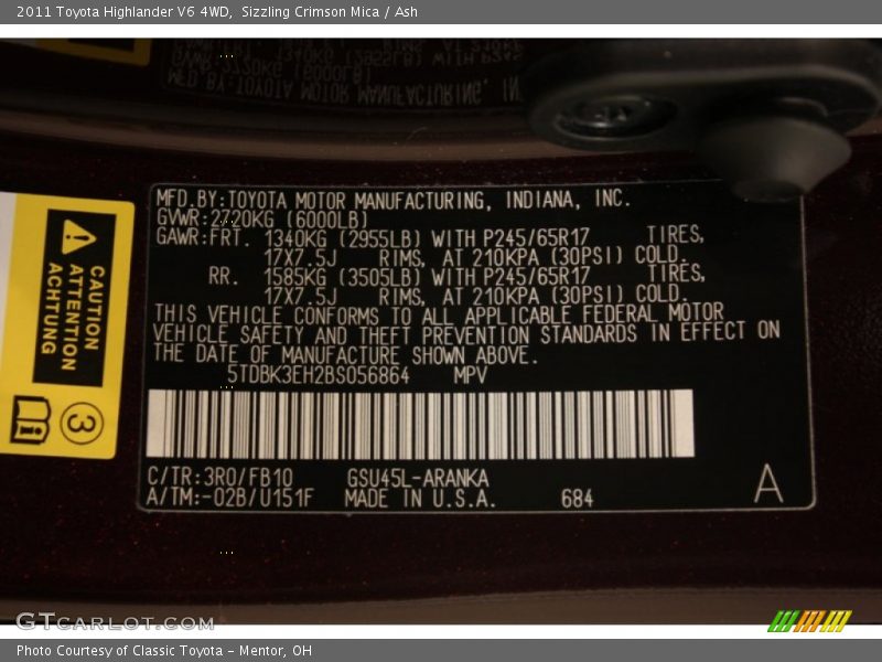 Sizzling Crimson Mica / Ash 2011 Toyota Highlander V6 4WD