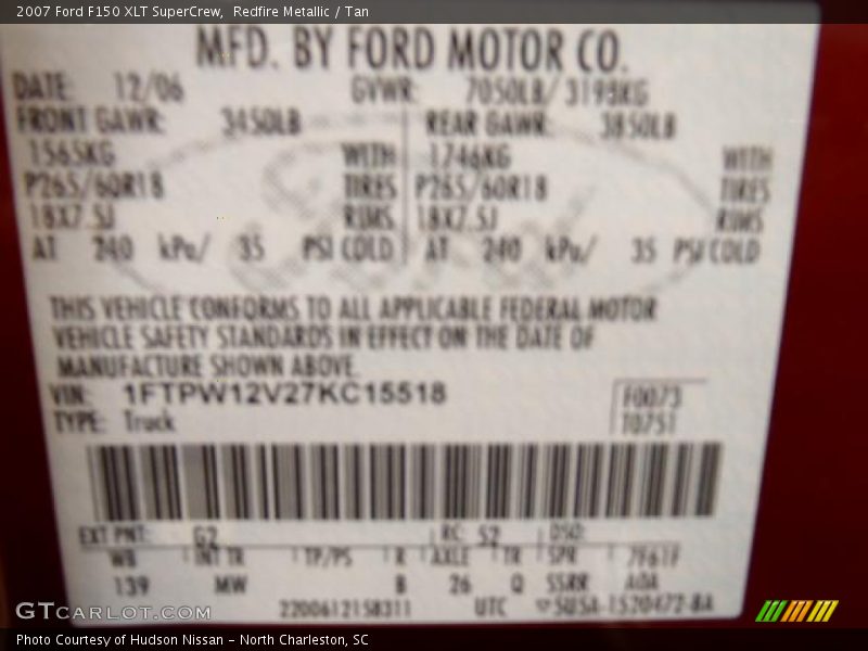 Redfire Metallic / Tan 2007 Ford F150 XLT SuperCrew