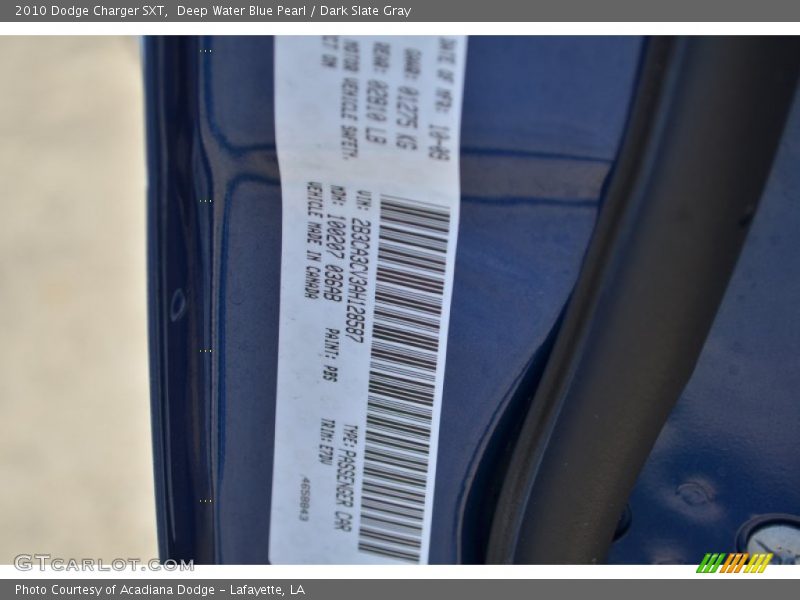 Deep Water Blue Pearl / Dark Slate Gray 2010 Dodge Charger SXT