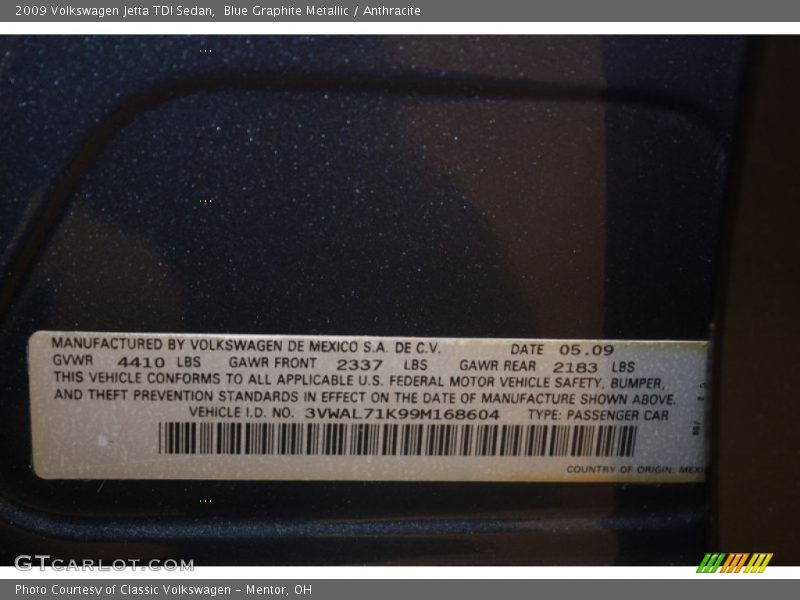Blue Graphite Metallic / Anthracite 2009 Volkswagen Jetta TDI Sedan