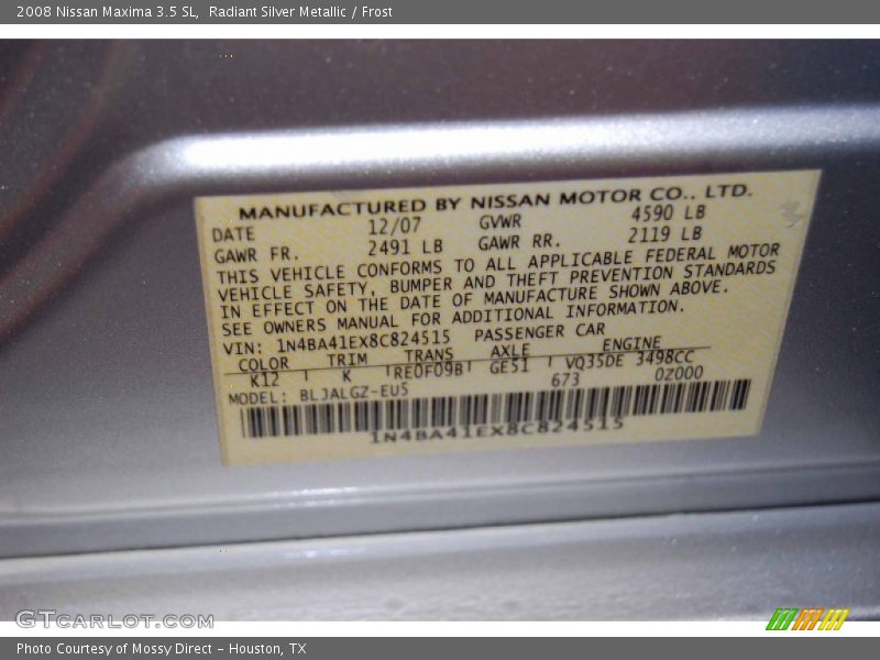 Radiant Silver Metallic / Frost 2008 Nissan Maxima 3.5 SL