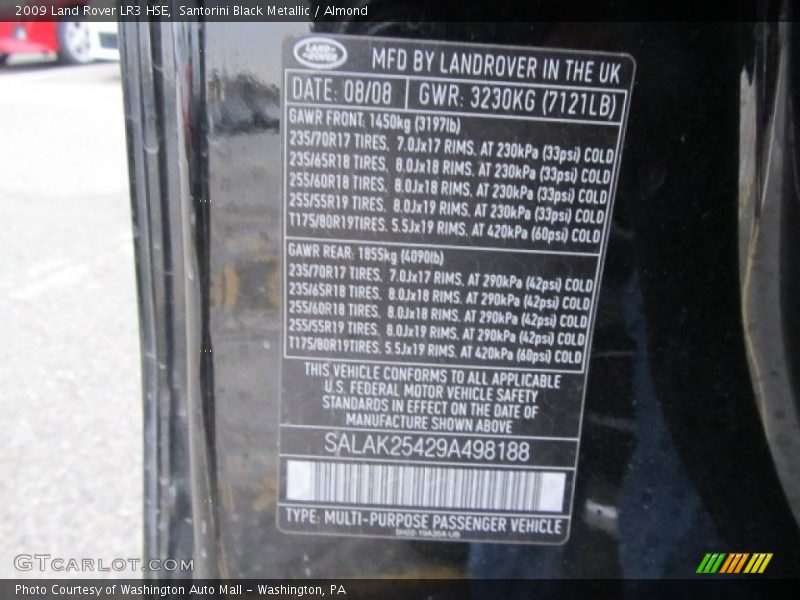 Santorini Black Metallic / Almond 2009 Land Rover LR3 HSE