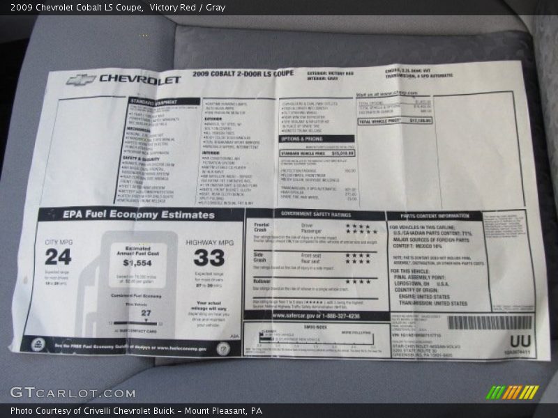 Victory Red / Gray 2009 Chevrolet Cobalt LS Coupe