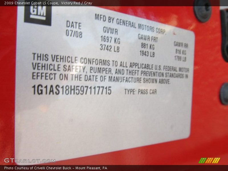 Victory Red / Gray 2009 Chevrolet Cobalt LS Coupe