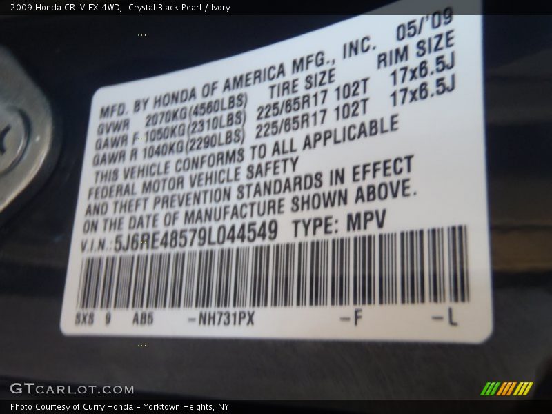 Crystal Black Pearl / Ivory 2009 Honda CR-V EX 4WD