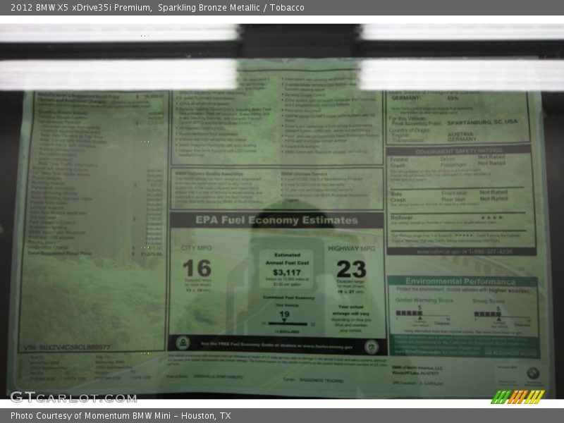 Sparkling Bronze Metallic / Tobacco 2012 BMW X5 xDrive35i Premium