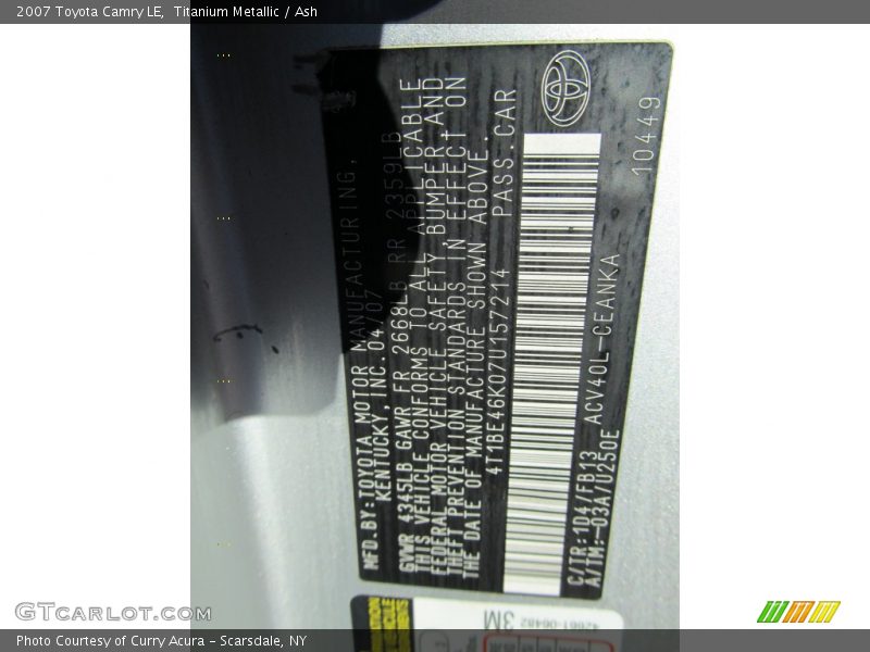 Titanium Metallic / Ash 2007 Toyota Camry LE