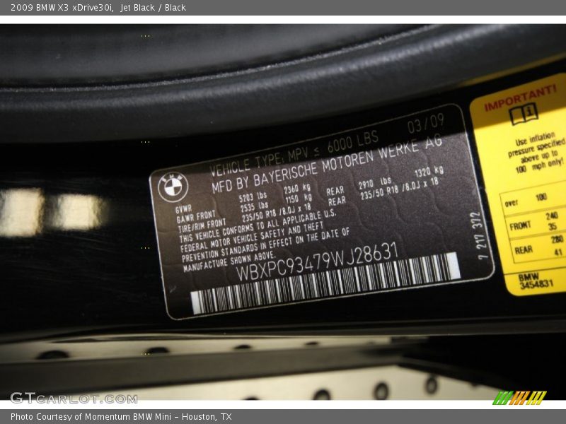 Jet Black / Black 2009 BMW X3 xDrive30i
