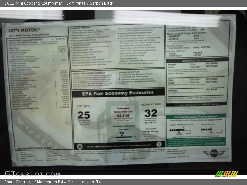 Light White / Carbon Black 2012 Mini Cooper S Countryman
