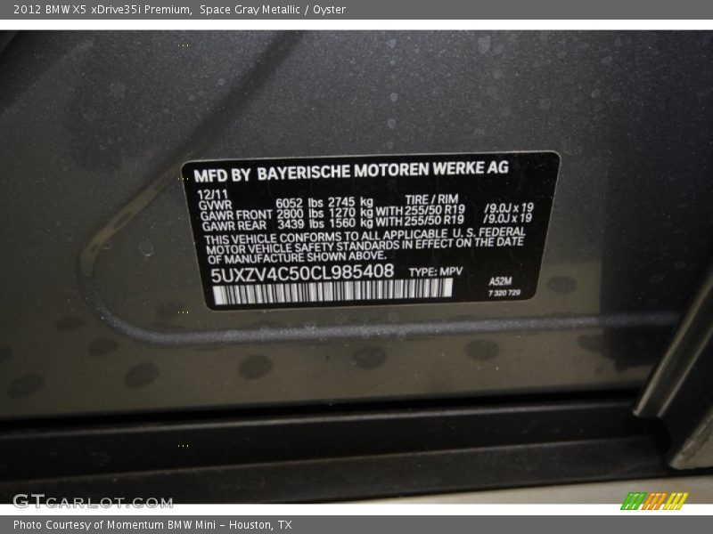 Space Gray Metallic / Oyster 2012 BMW X5 xDrive35i Premium