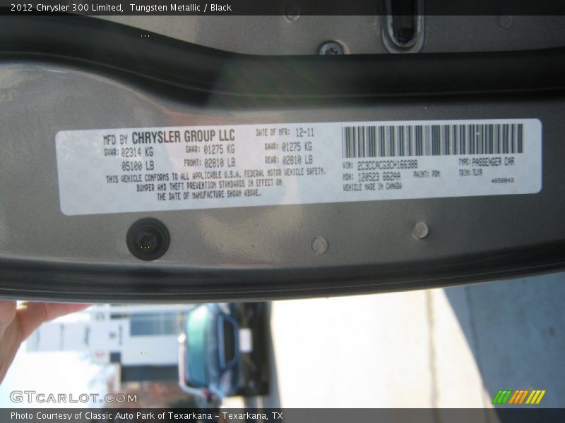 Tungsten Metallic / Black 2012 Chrysler 300 Limited