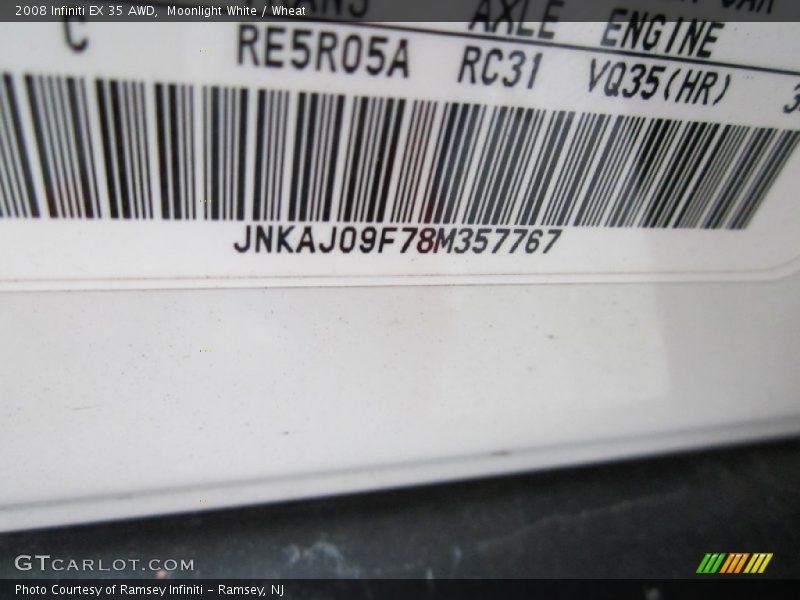 Moonlight White / Wheat 2008 Infiniti EX 35 AWD