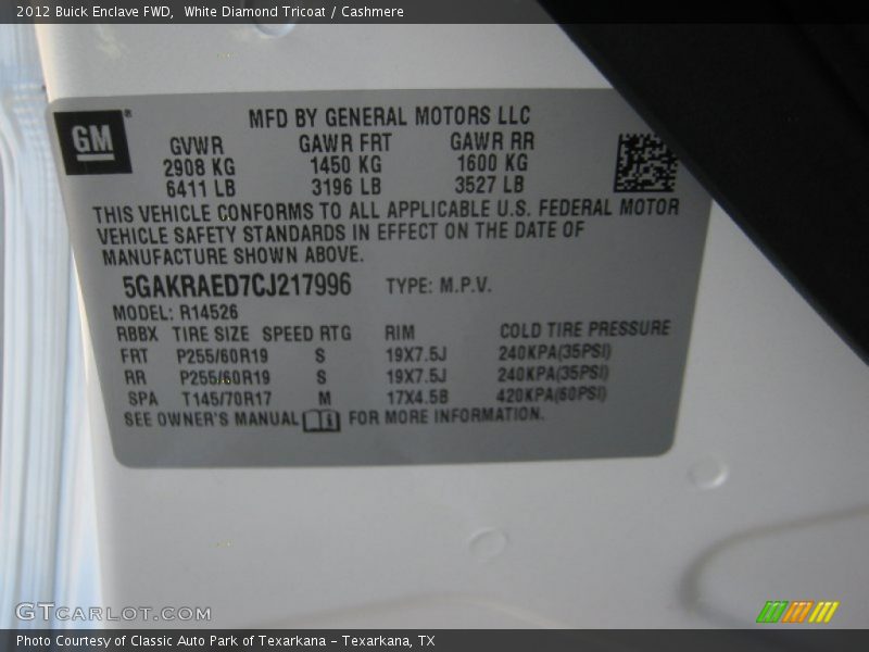 White Diamond Tricoat / Cashmere 2012 Buick Enclave FWD