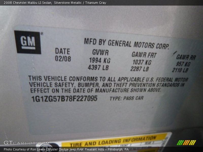 Silverstone Metallic / Titanium Gray 2008 Chevrolet Malibu LS Sedan
