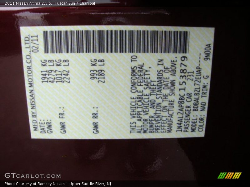 Tuscan Sun / Charcoal 2011 Nissan Altima 2.5 S