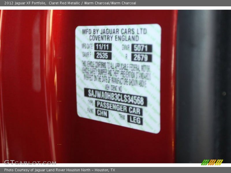 2012 XF Portfolio Claret Red Metallic Color Code CHN