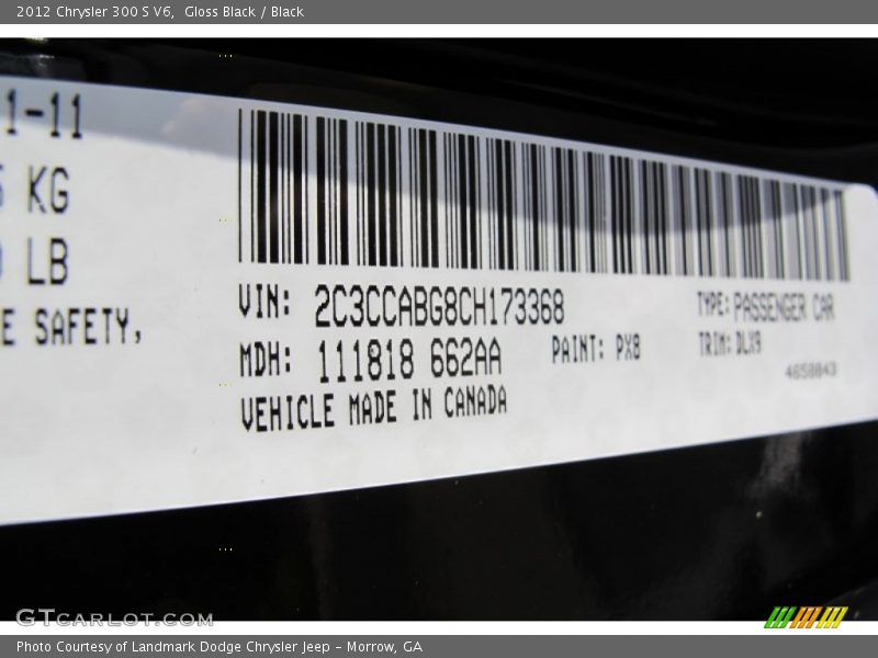 2012 300 S V6 Gloss Black Color Code PX8