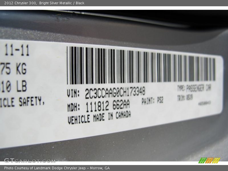 2012 300  Bright Silver Metallic Color Code PS2