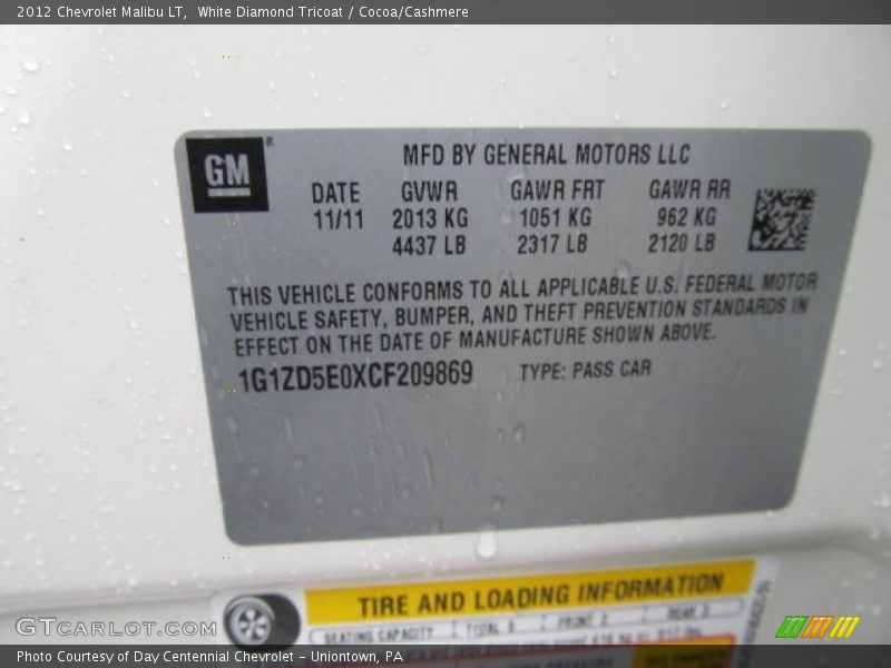 White Diamond Tricoat / Cocoa/Cashmere 2012 Chevrolet Malibu LT